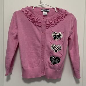 Hartstrings Girls Pink Heart Ruffle Grandma Cardigan Sweater Size 2T